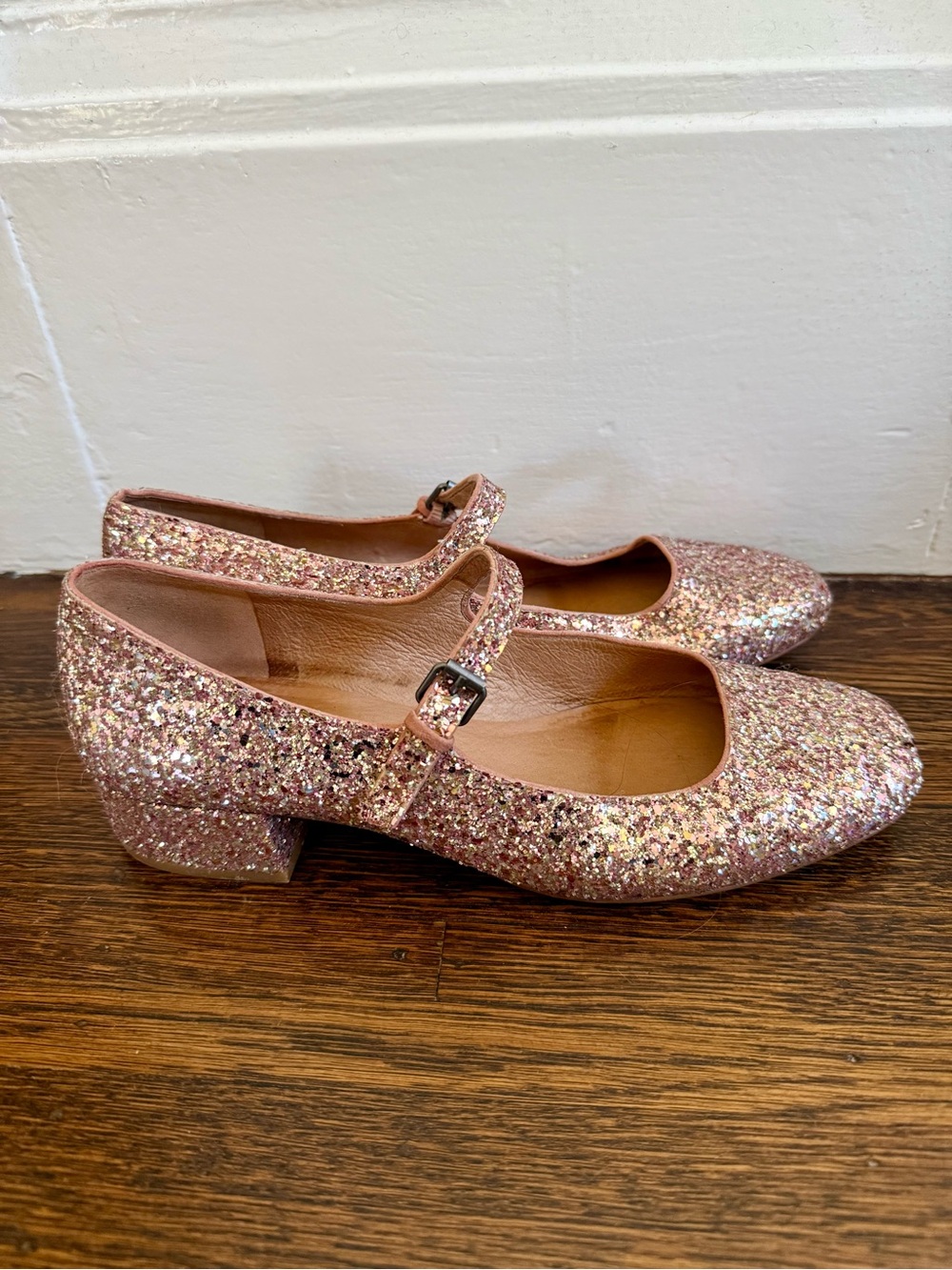 Madewell Sparkling PinkGlitter Mary Jane Heels, size 8